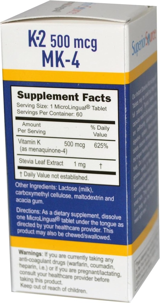 Superior kilde vitamin K-2 500 mikrog (MK-4) 60 Sublingual tablett