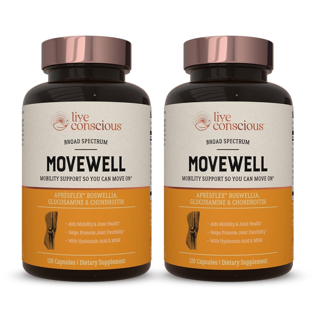 MoveWell by LiveConscious Glucosamine Chondroitin med MSM, Hyaluronsyre og mer | Joint Health Supplement (2-Pack)