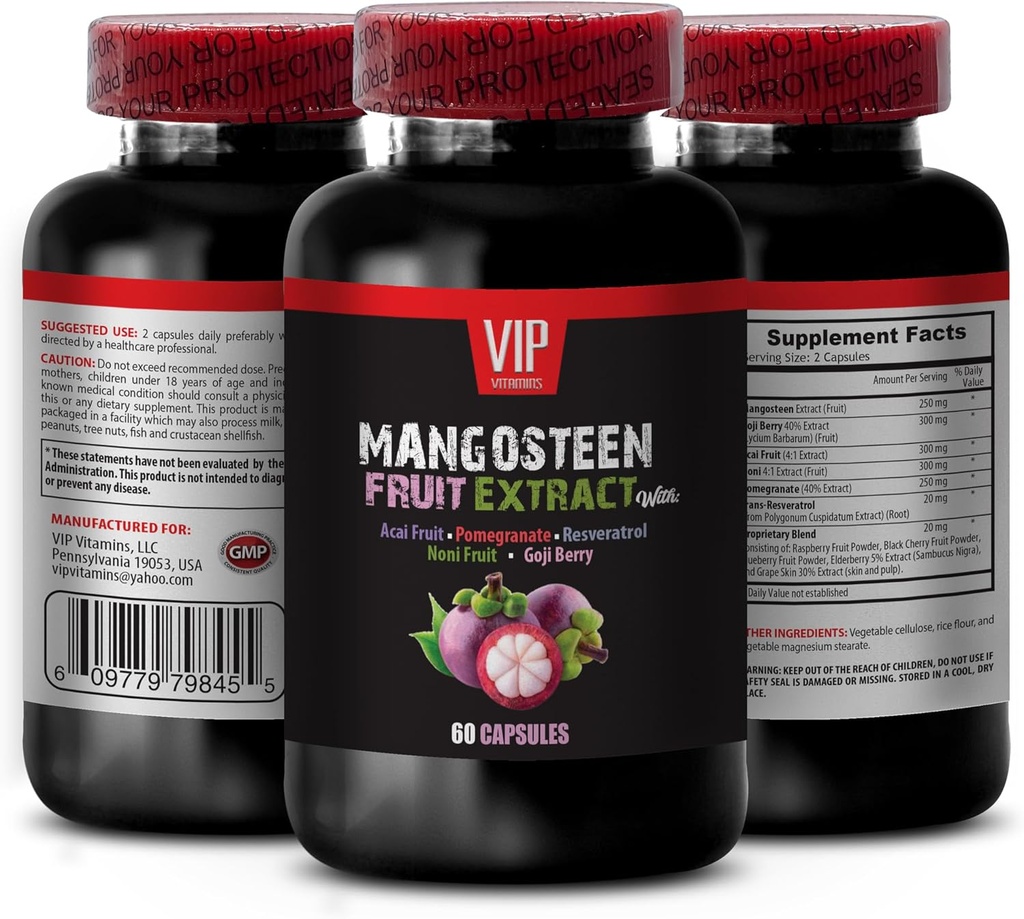 hjerne- og minnekraftforsterkning - MANGOSTEEN FRUIT EXTRACT with ACAI FRUIT, POMEGRANAT, RESVERATROL, NONI FRUIT, GOJI BERRY, Mangosteen kosttilskudd, antioksidanter kosttilskudd for kvinner, 1 flaske 60 Caps