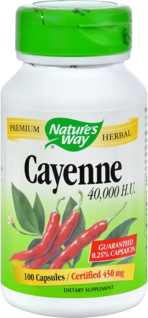 Naturens måte Cayenne og Pepper 450 Mg kapsler, 100 greve