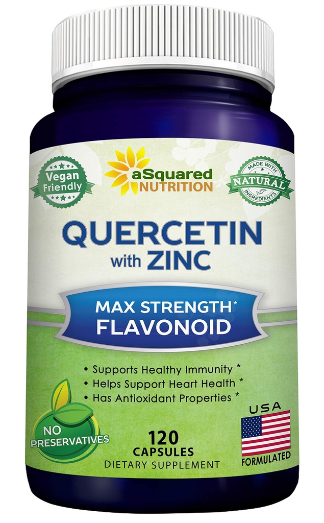 aSquared ernæring Quercetin 1000mg med sink Supplement - 120 kapsler - Quercetin Dihydrat med svart eldrebær & sink - Maks styrke pulver kompleks piller å forbedre immunrespons