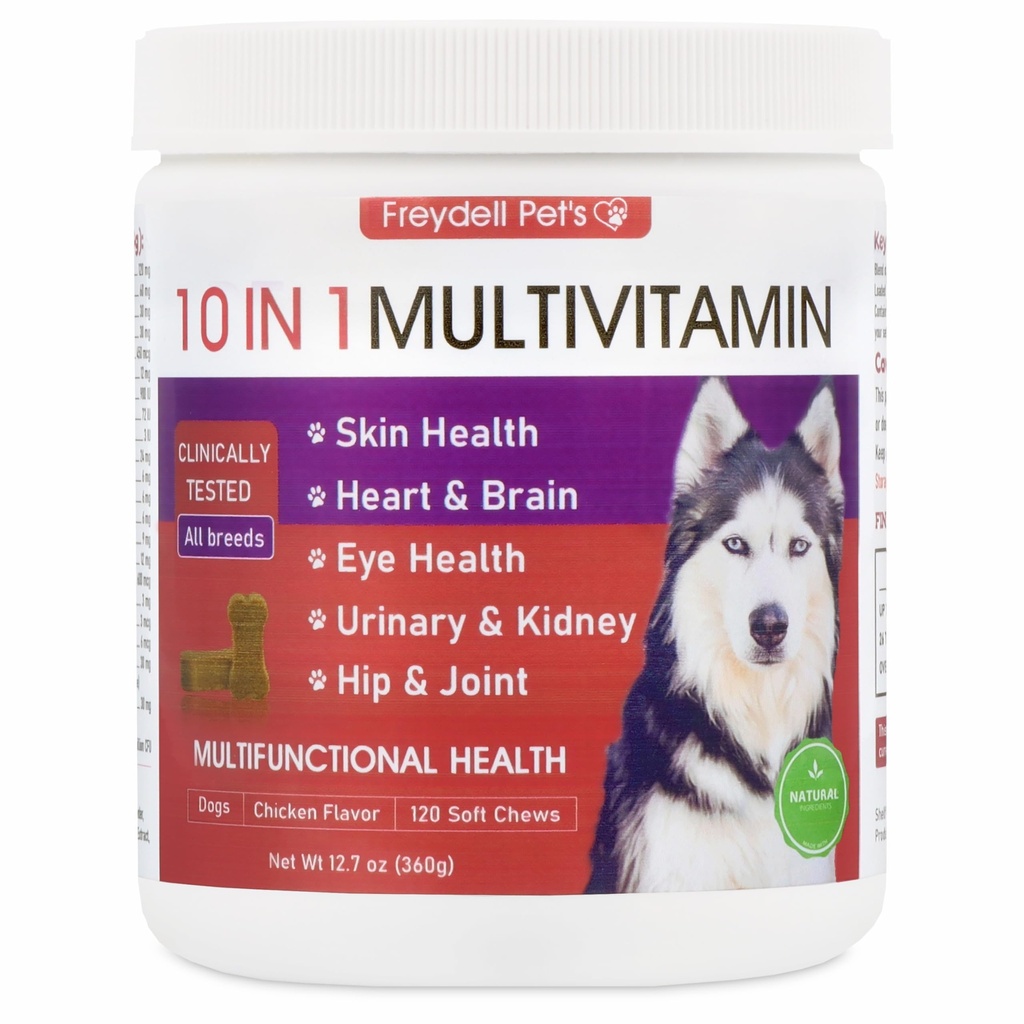 Frydell Kjæledyr Multivitamin Hunde Supplement: Glukosamine Chondroitin, Probiotika, Omega Fish Oil, Hud og Coat Allergy Vitaminer - Hundetilskudd og vitaminer
