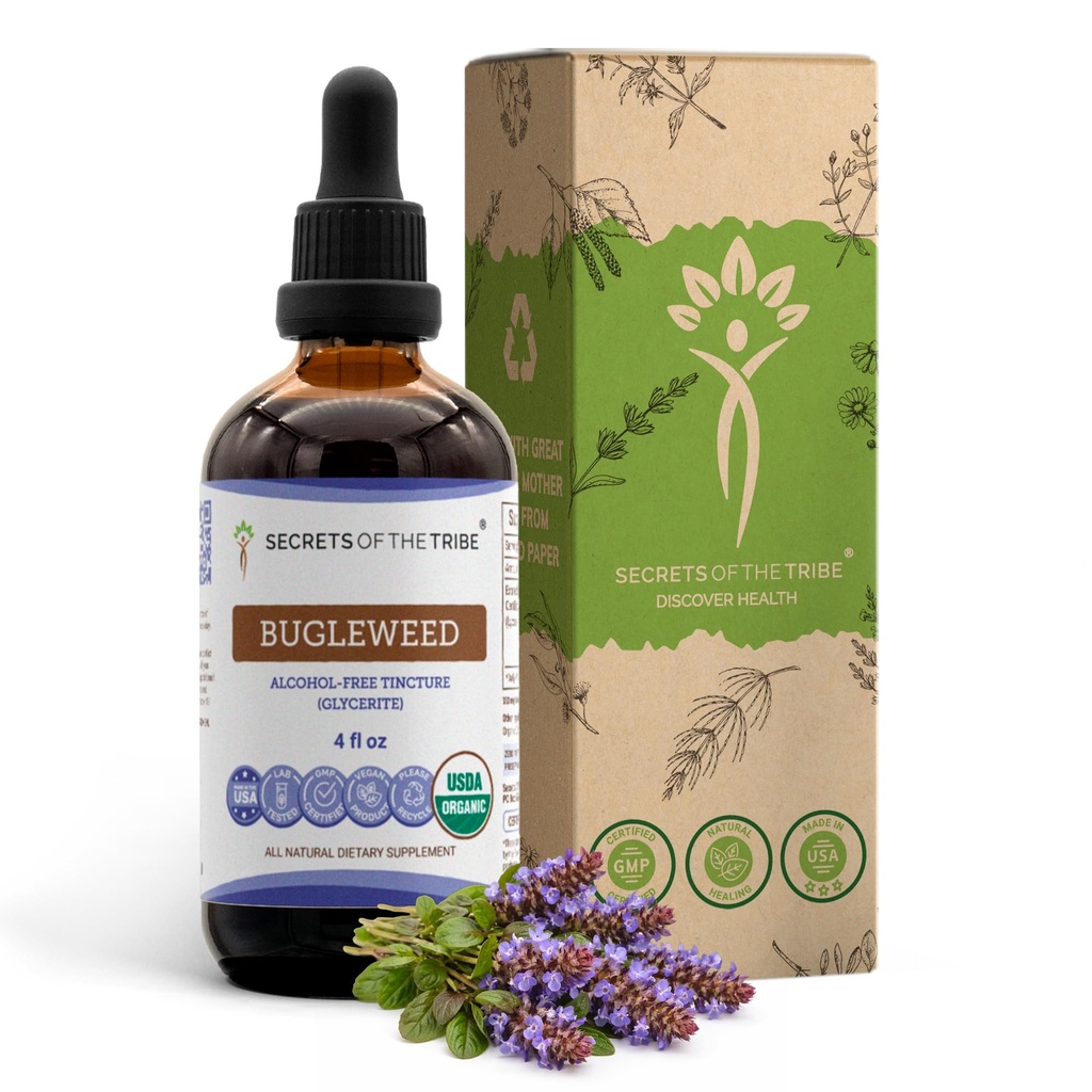 Hemmeligheter av Tribe Bugleweed Tinkture alkoholfri flytende ekstrakt, USDA organisk Bugleweed (Lycopus Virginicus) tørket urt (4 FL OZ)