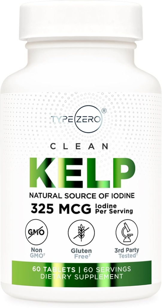 Type Zero Clean Kelp Iodine Tabletter (60 Serveringer, 325 MCG Per Serving) - Naturlig kilde til Iodine fra havet Kelp, Ikke-GMO, Glutenfri