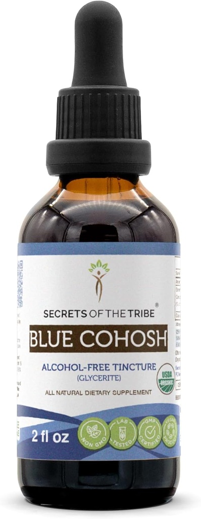 Hemmeligheter av Tribe Blå Cohosh USDA Økologisk alkoholfri Tinktur (Glyceritt) ansvarlig dyrket Blue Cohosh (Caulophyllum Thalictroider) Tørket rot (2 Fl Oz) Kvinners helse supplement