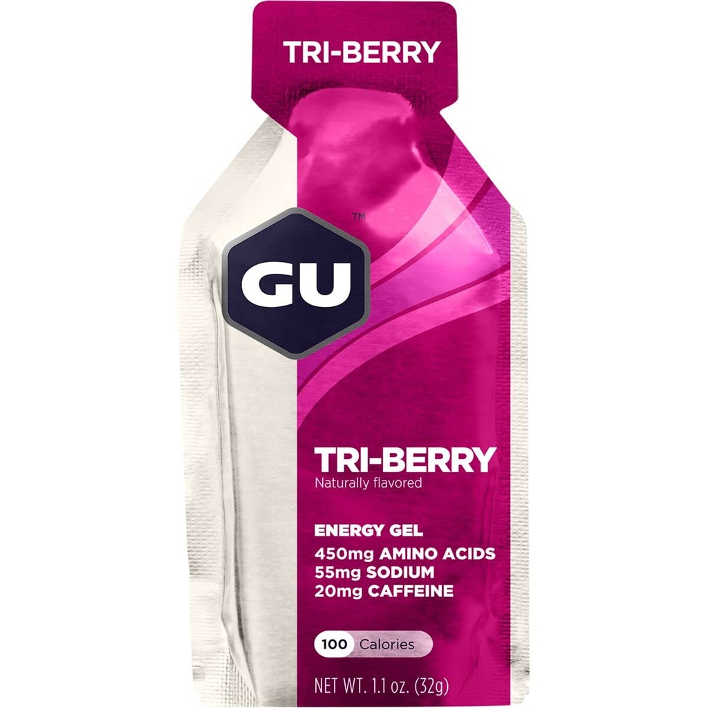 GU Energy Original Sports Nutrition Gel 8-Count Vanilla Bean og 8-Count Tri-Berry Bundle med Aminosyrer og elektrolyter
