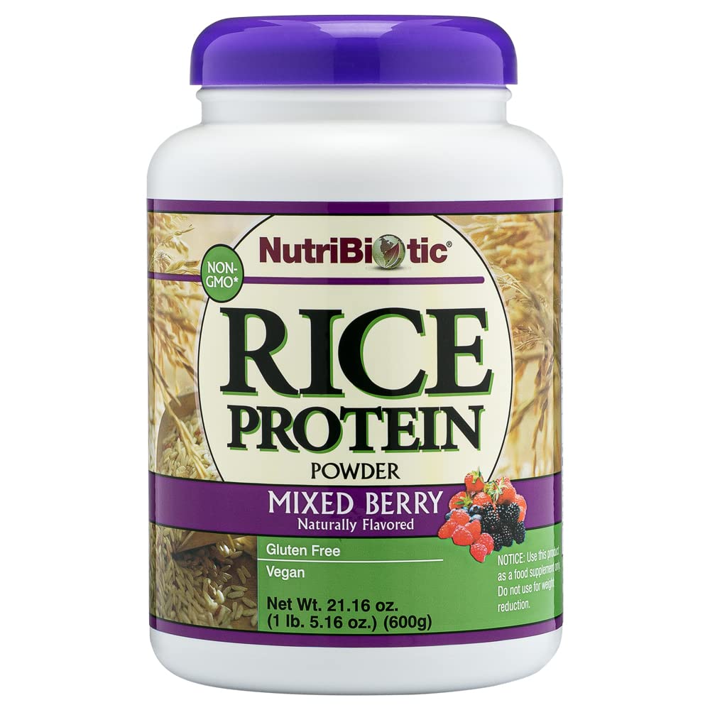 NutriBiotic – blandet Berry Rice Protein, 1 Lb 5 Oz (600g) | Lav karbohydrat, keto-vennlig, vegansk, råprotein pulver | voksende og bearbeidet uten kjemikalier, GMOs eller gluten | lett å Digest & Nutrient-Rich