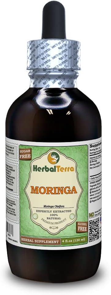 Moringa (Moringa Oleifera) Glyceritt, Økologisk tørket blad pulver alkoholfri væskeekstrakt (merkenavn: HerbalTerra, stolt laget i USA) 4 fl.oz (120 ml)