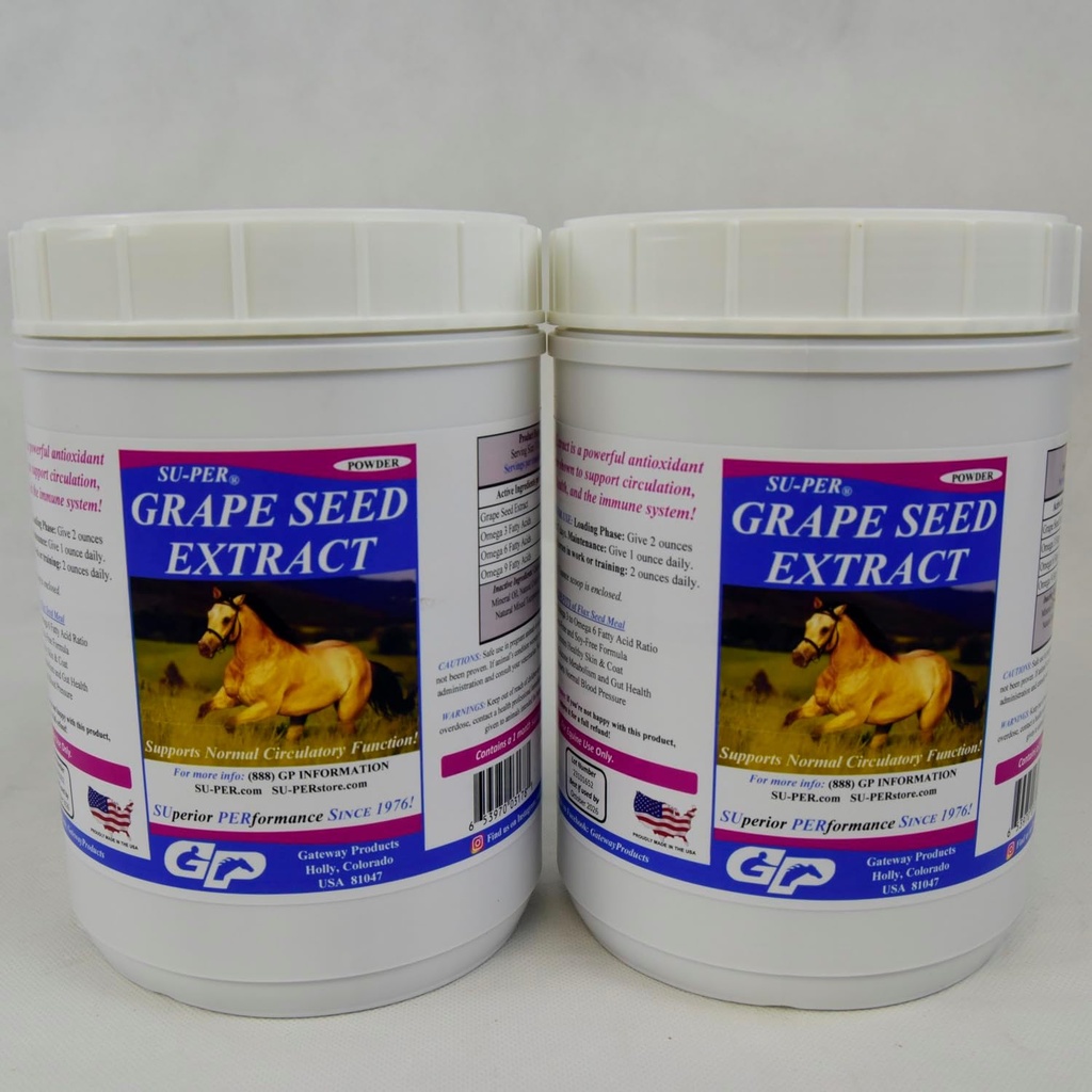 SU-PER Grape Seed Ekstract Hest Antioksidant - Equine Antioxidant Supplement for ytelse hester - støtter sirkulasjon pustende helse og immunsystem - 2,5 pund, (2 pakke)