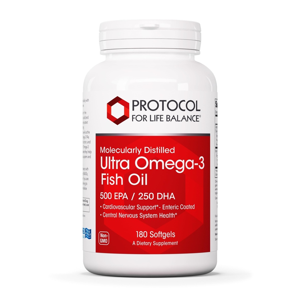 Protocol Ultra Omega-3-500mg EPA & 250mg DHA - Fiskeolje for hjernestøtte, hjerte og nervesystem Helse * - EPA DHA Omega Supplement - Ikke-GMO & Halal - 180 Softgels
