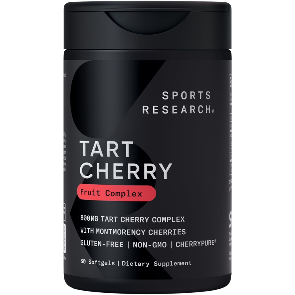 Idrettsforskning Tart Cherry Capsules - laget av Montmorency Tart Cherries - Ikke-GMO & Glutenfri - 60 Flytende Softgels