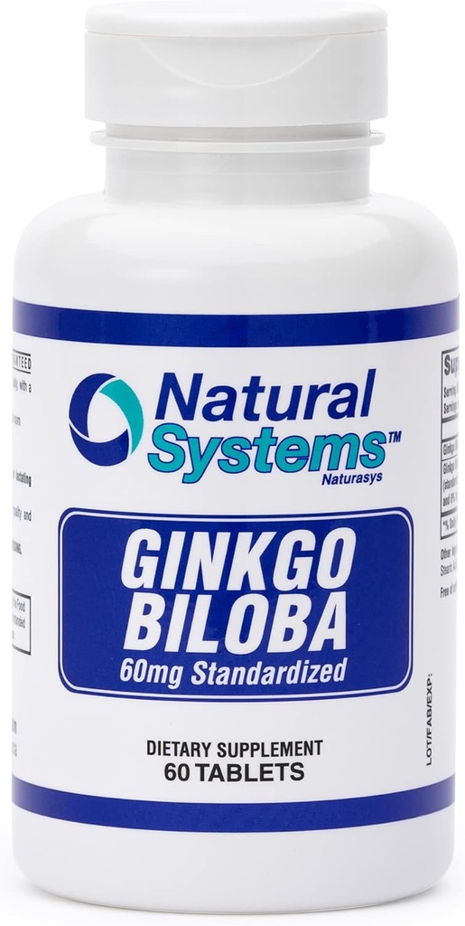 Ginkgo Biloba 60 mg av naturlige systemer 60 tabletter - Gingko Biloba pulver hjerne Supplement - Ginkgo Biloba konsentrasjon kosttilskudd - minnevitaminer for menn og kvinner - Økt energitilskudd