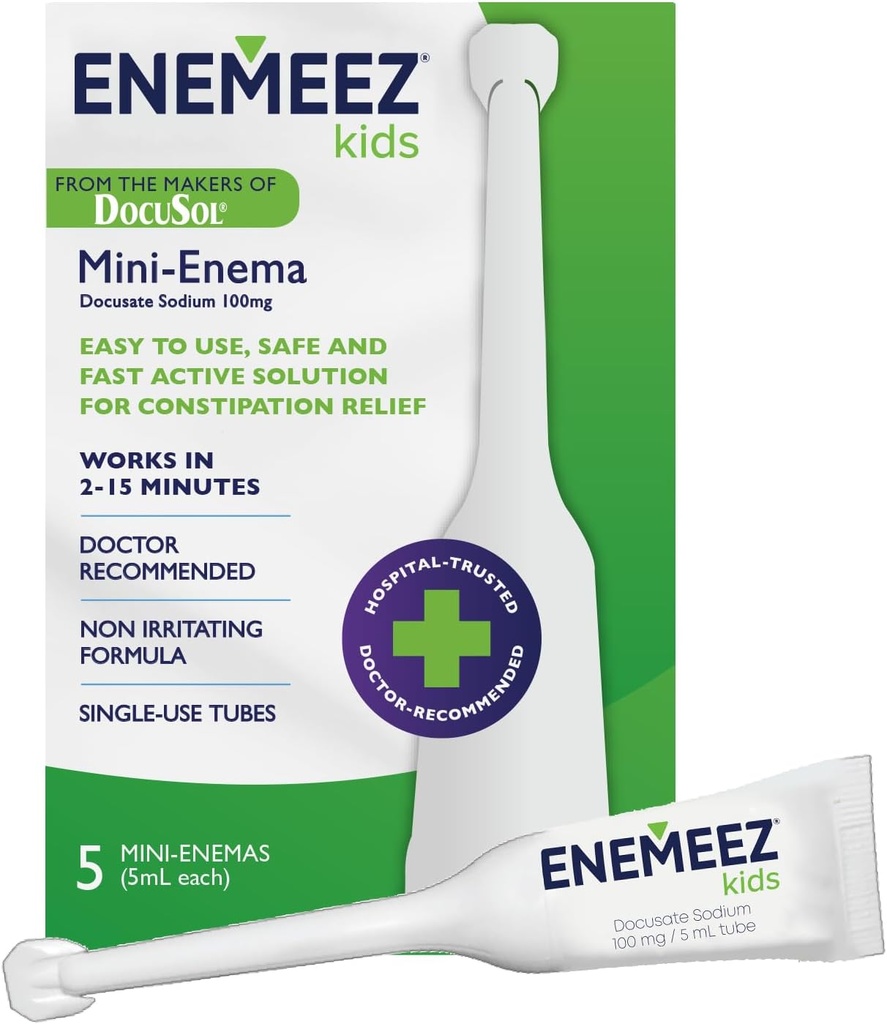 DocuSol Enemeez Kids Enema - Accelerator Relief For Barn, Dokusat Natrium Stool Softener, Fast-Active, 5 Enkeltbruksrør