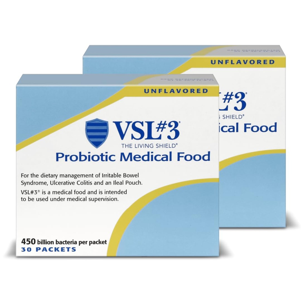 VSL #3® Probiotiske pulver for digestiv helse, IBS & UC Symptomer - 450B CFUs, høy potens, multi-strain, levende, kjøleskapt probiotika, medisinsk mat for gut helse støtte hos menn og kvinner, 60 Pack