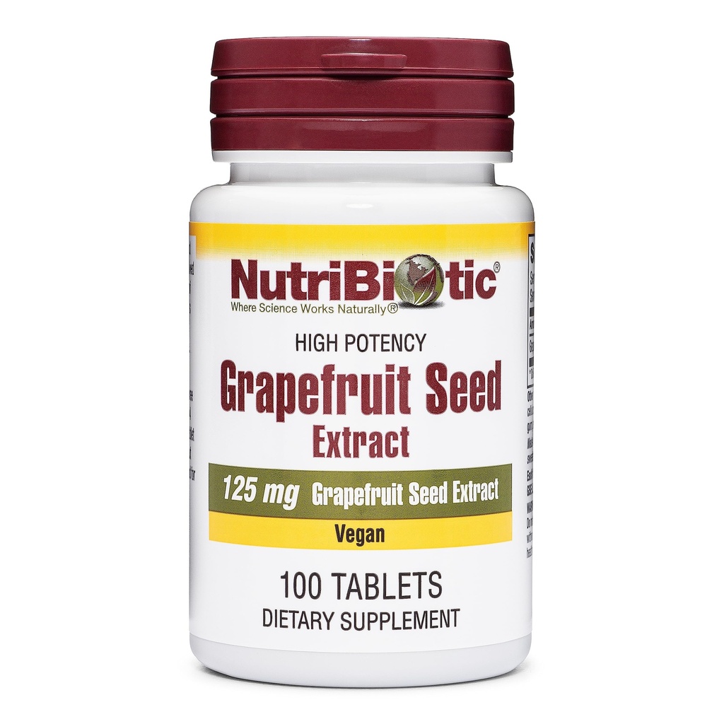 NutriBiotic – Grapefrukt Frø Ekstrakt Tabletter 125 mg, 100 greve | Premium Grade GSE med Bioflavonoider | Potent Immun & Overordnet Helsestøtte | Lett å svelge | Vegansk, Glutenfri, Ikke-GMO