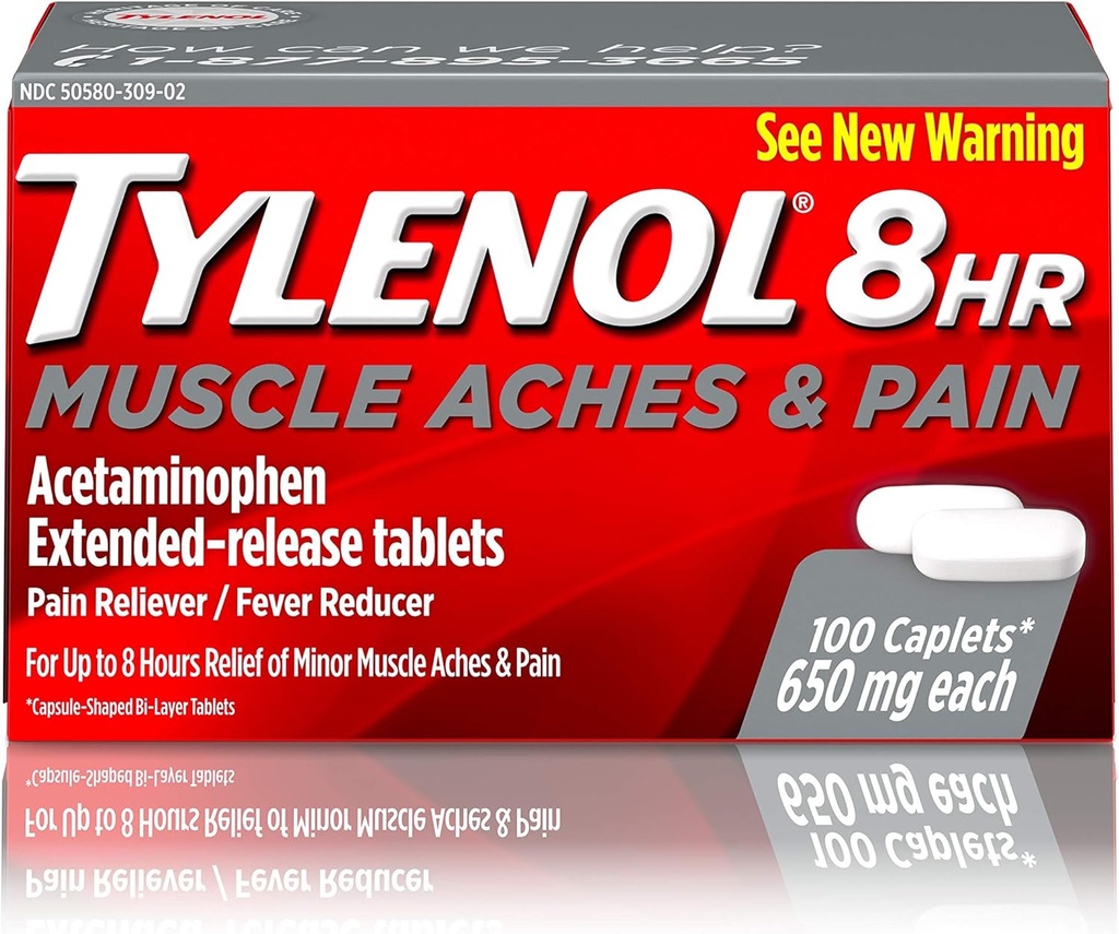 Tylenol 8 timer muskelsmerter og smerte acetaminophen tabletter for muskel og ledd smerte, 100 ct