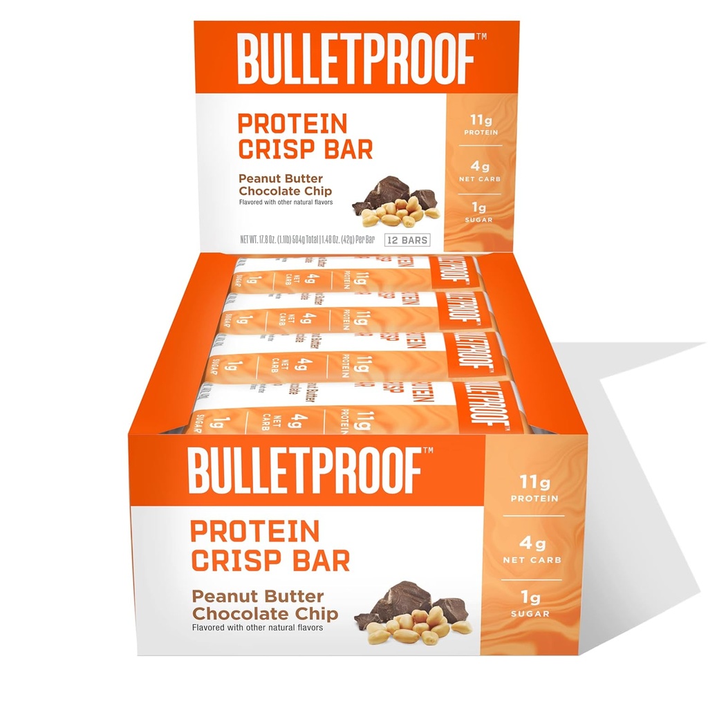 Kulesikker Protein Crisp Bars, Peanut Smør Sjokolade Chip, 12 Pack, høy protein, lav sukker