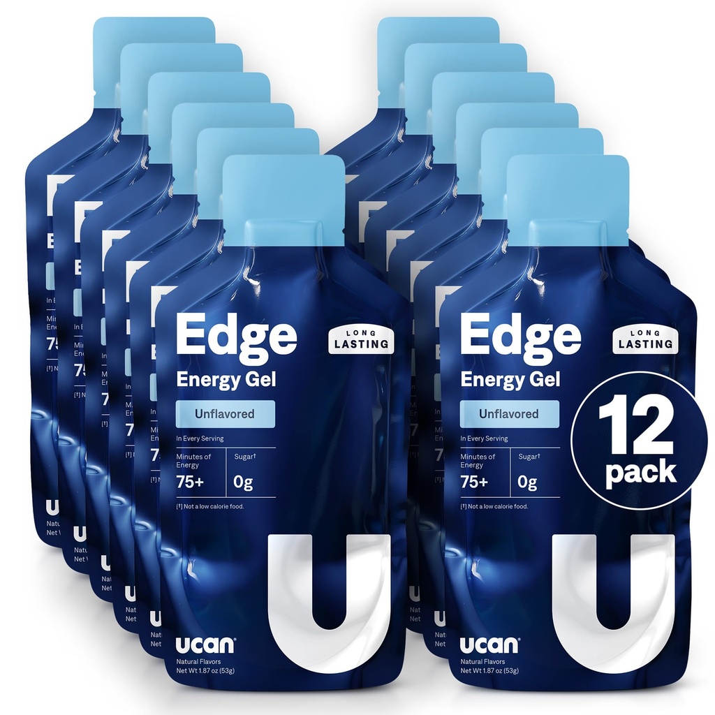 UCAN Edge Energy Gel Shots, Unflavored (12, 2 Ounce Packets) til løping, trening, Workouts, Fitness, Sykling, Crossfit | Sugar-free, Vegan, & Keto vennlig energi