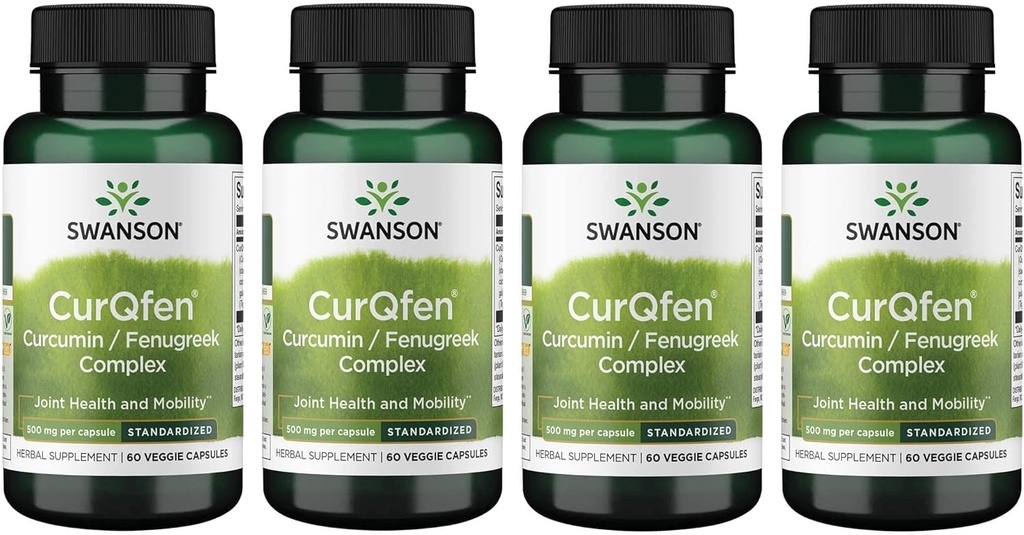 Swanson kontrollert utgivelse Curqfen Curcumin/Fenugreek Complex 60 Veg Kapsler (4 pakke)