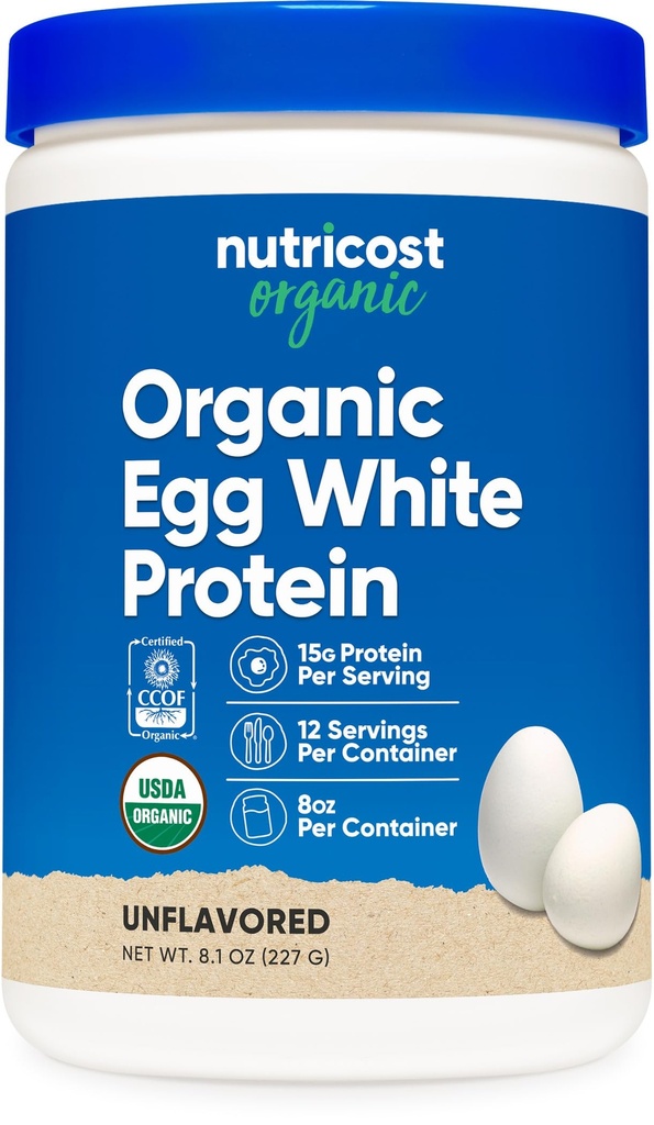 Nutricost organisk egg hvitt protein pulver 8oz (uflavorert) - 15 gram protein per servering, GMO-fri, Glutenfri