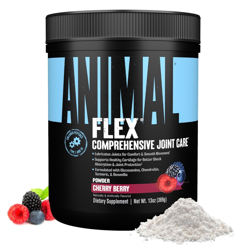 Animal Flex Powder - Joint Support Supplement for smertelindring, Reparasjon og gjenopprette Muskler med gurkemeie, glukosamin, Chondroitin, MSM, kollagen og Boswellia, Great Tasting Cherry Flavor, 30 Scoops