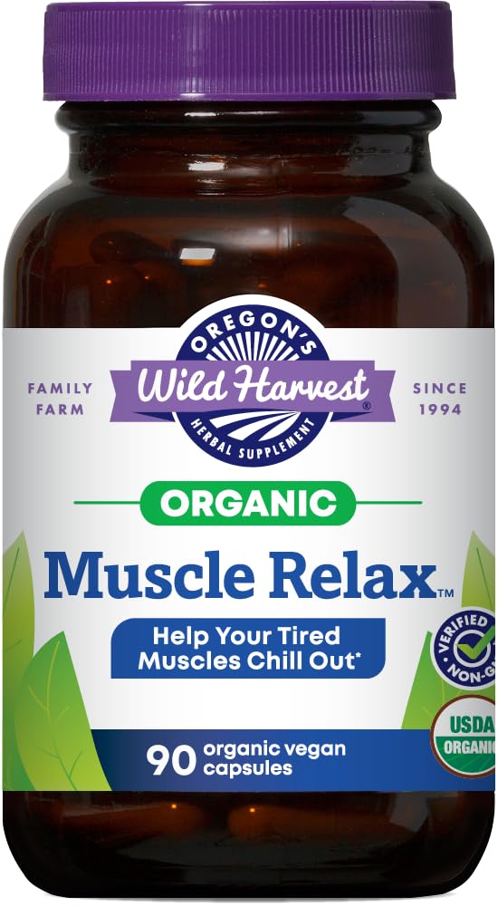 Oregon Wild Harvest Muscle Relax Organic Herbal Supplement Vegansk kapsler med Valerian, Hops og Skullcap - 90 Count