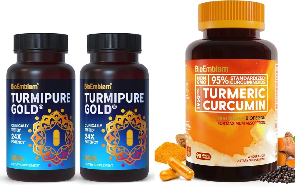 BioEmblem Turmeric Curcumin med klinisk studert TurmiPure Turmeric Curcumin Supplement med BioPerine