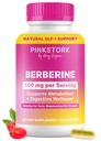 Pink Stork Berberine 500mg - Naturens GLP-1 Supplement - Daglig AMPK Metabolsk aktivator - 500-1000 mg Metabolisme + Gut Helse for kvinner | Tredjeparts testet | Vegansk | Ikke-GMO® 30 Kapsler