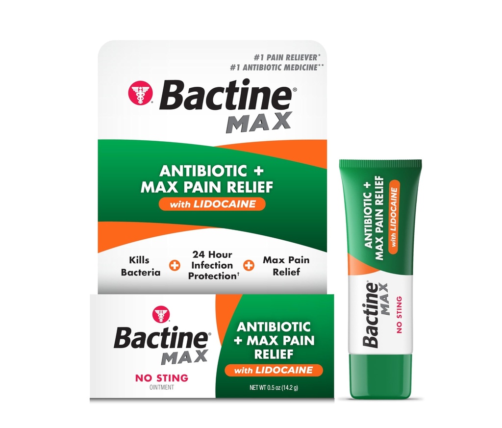 Bactine MAX Antibiotic + Smertereduserende Ointment - Antibiotisk Ointment med Lidocaine - Smerte + kløe Relief for mindre kutt & Scrapes & Burns - Lidocaine Numbing Cream - 0,5oz