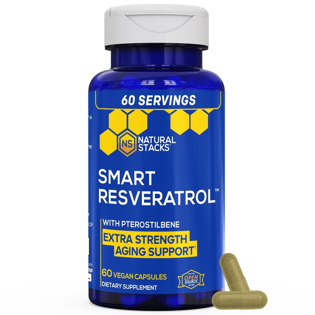 Resveratrol Supplement - 250mg Trans-Resveratrol & 10mg Trans-Pterostilbene - Antioksidanter Supplement med 200mg rødvin ekstrakt - Ekstra styrke Aging Support - 60 japanske Knotweed kapsler