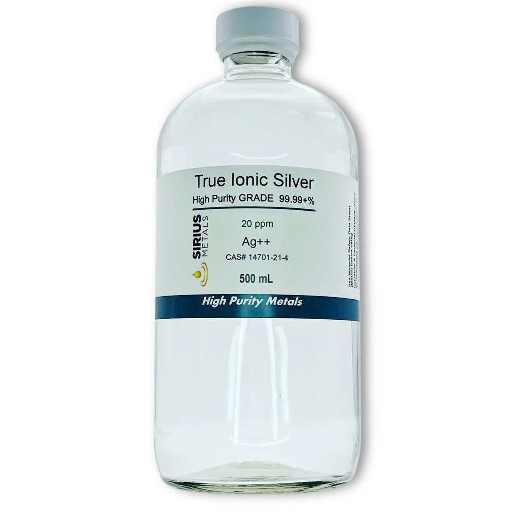 Ekte gratis ionisk sølv - 20 ppm: 500ml i ren glassflaske