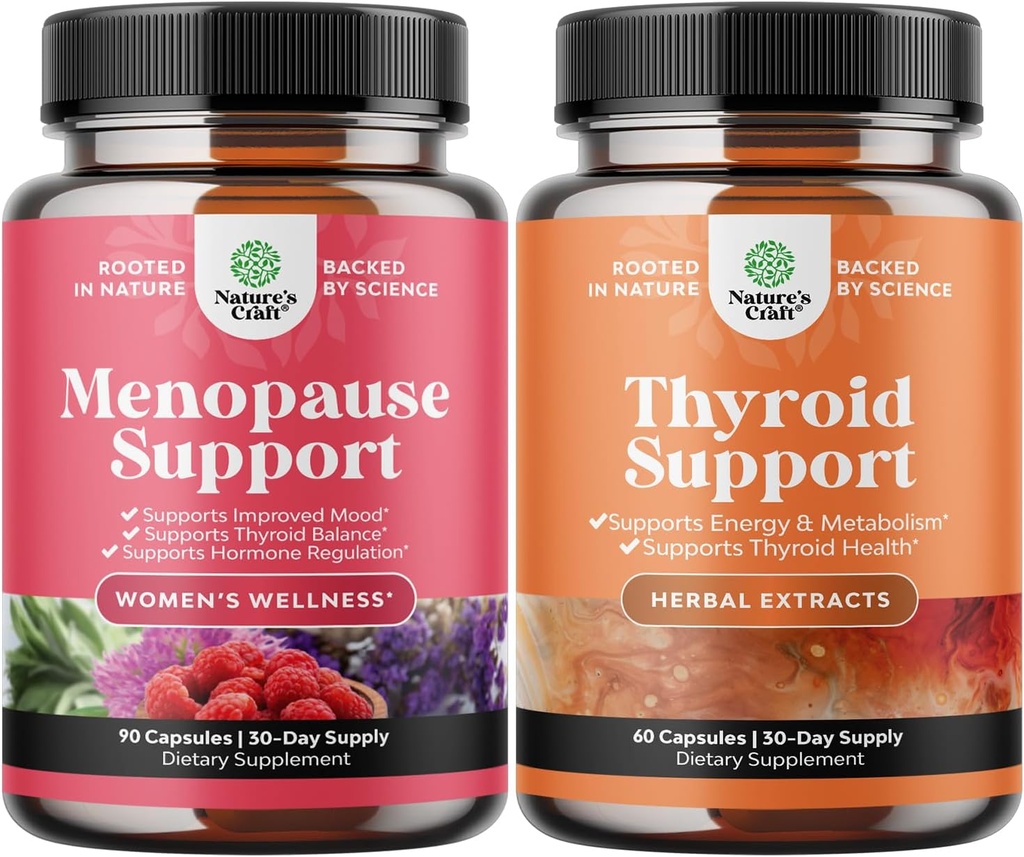 Bundle of Complete Herbal Menopause Supplement for kvinner for nattsweats Mood og mer med Dong Quai Vitex Chaste Berry og Herbal Thyroid støtte Complex Mood Enhancer Energi Supplement for Thyroid