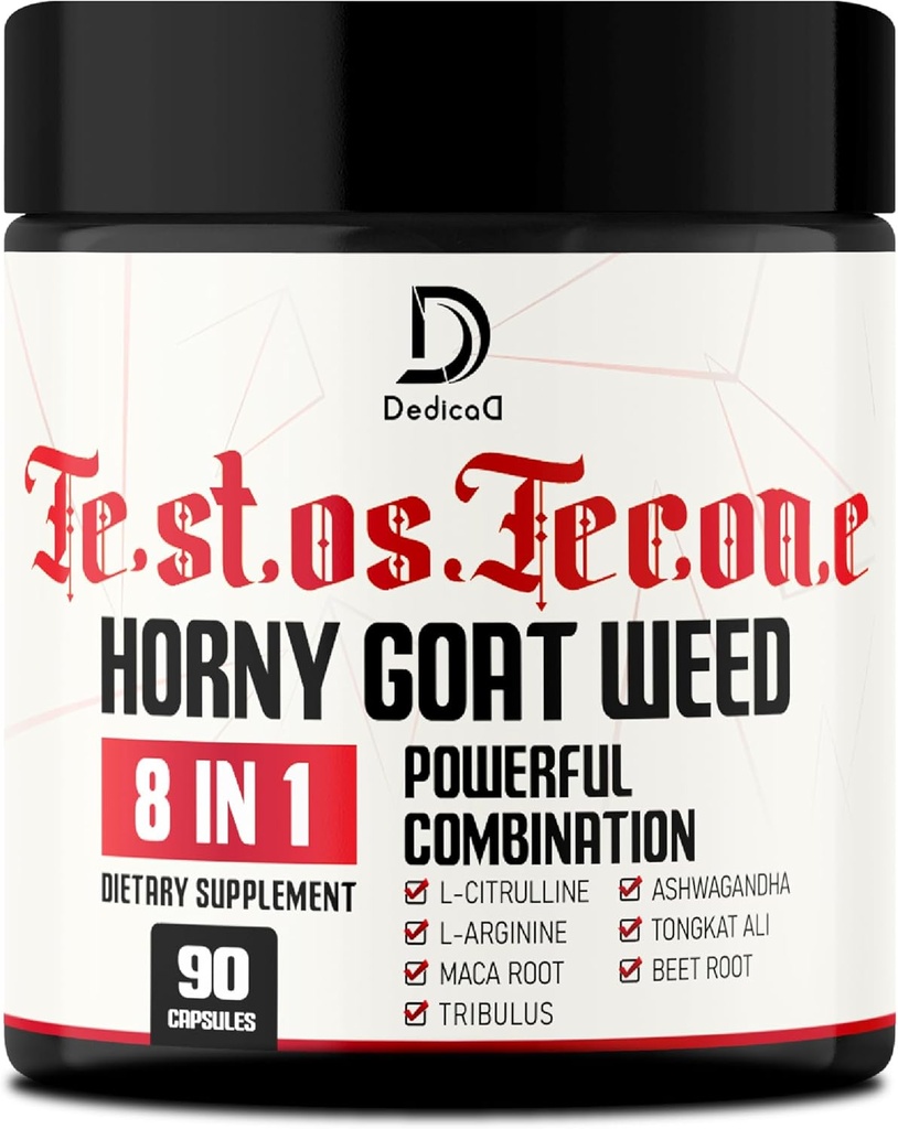90 Kapsler - 8in1 Horny Goat Weed for menn, Tribulus Terrestris, L-Arginine, Maca Root, Tongkat Ali, Beet Root - Energi trening muskel styrke støtte