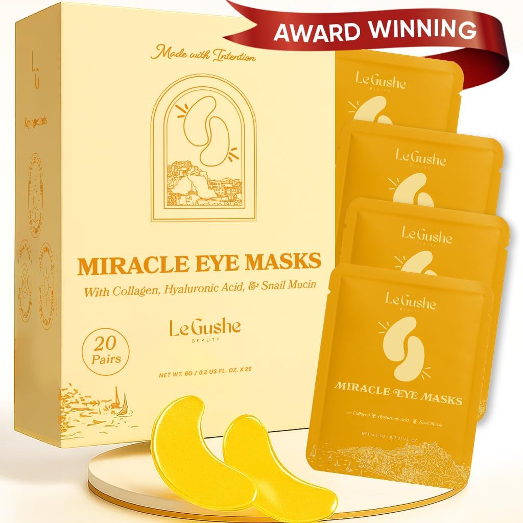 LE GUSHE Gold Under Øyelapper for Puffy Eyes and Dark Circles (20 Par) - Hydrating kollagen under øyemasker med Snail Mucin - Soothing Puffy Eyes behandling for kvinner og menn - Bridesmaid Gaver