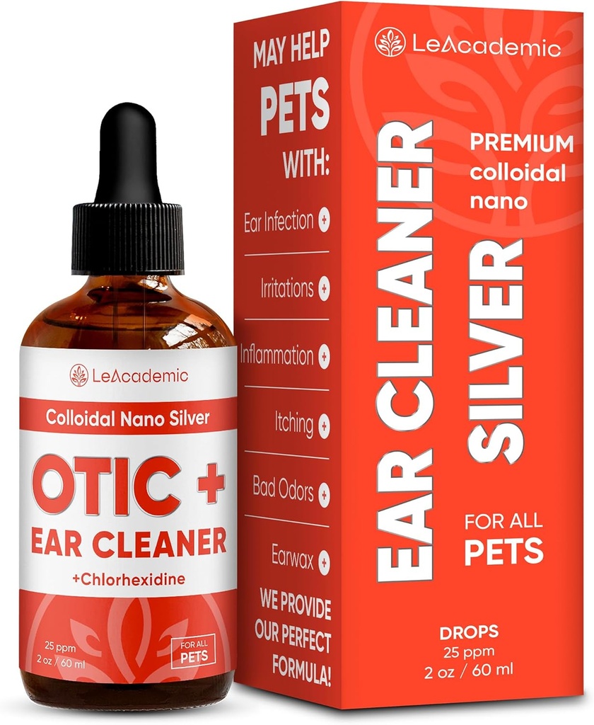 Hunde øret renere OTIC + løsning | Hunde øre infeksjon behandling | Sølv renere og klorheksidin vaske for katt i dråper | Hjelper med otiske irritasjoner og klør i kjæledyr | 2 Oz