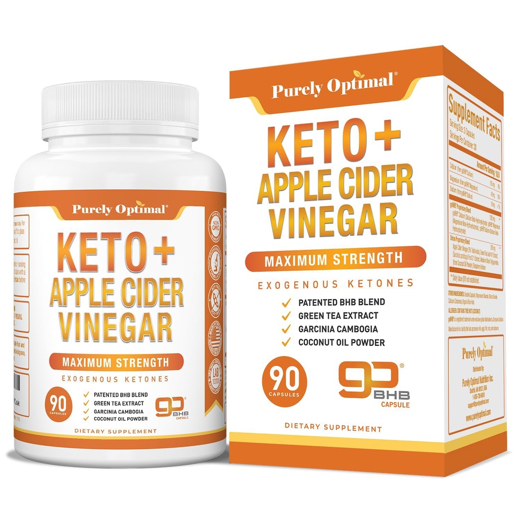Rent optimal keto BHB & Apple Cider Vinegar Capsules - Eksogene ketoner Supplement med moren for ketose støtte, sunn livsstil og total velvære - 90 kapsler
