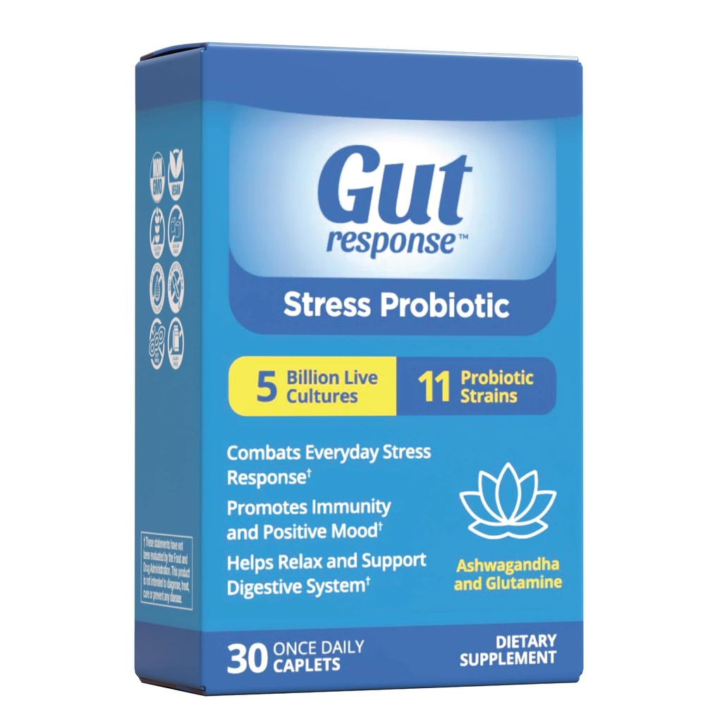 Stress Probiotic for menn & kvinner, bremser ned digestiv aldring, øker immunsystemet, fremmer ro, Ashwagandha, L-Glutamine, Ikke-GMO, Glutenfri og Vegan, 5 milliarder CFU, 30 kapler