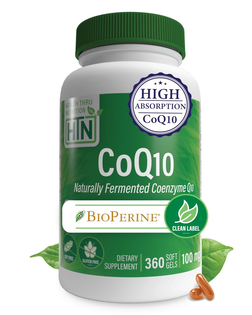 Helse Thru Nutrition CoQ-10 100mg med BioPerine 360 Softgels | høy absorpsjon naturlig Fermentert USP grad Coenzym Q10 Supplement | 3rd Party testet | hjerte helse og energi støtte