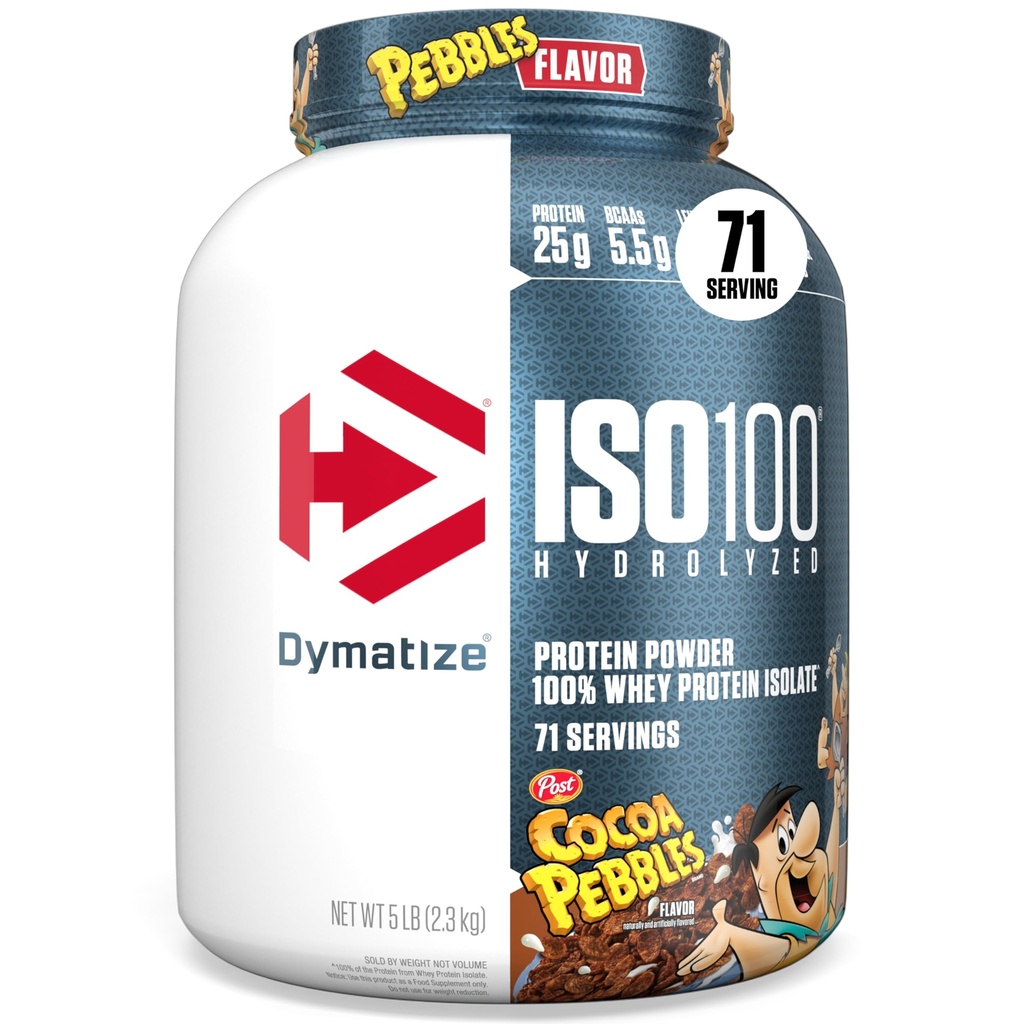 Dymatize x Cocoa Pebbles ISO100 Whey Protein pulverisolat, 25g protein, 5,5 g BCAA, 120 Cal., Glutenfri, 1g fett, 1g sukker, 2g karbohydrat (71 serveringer)