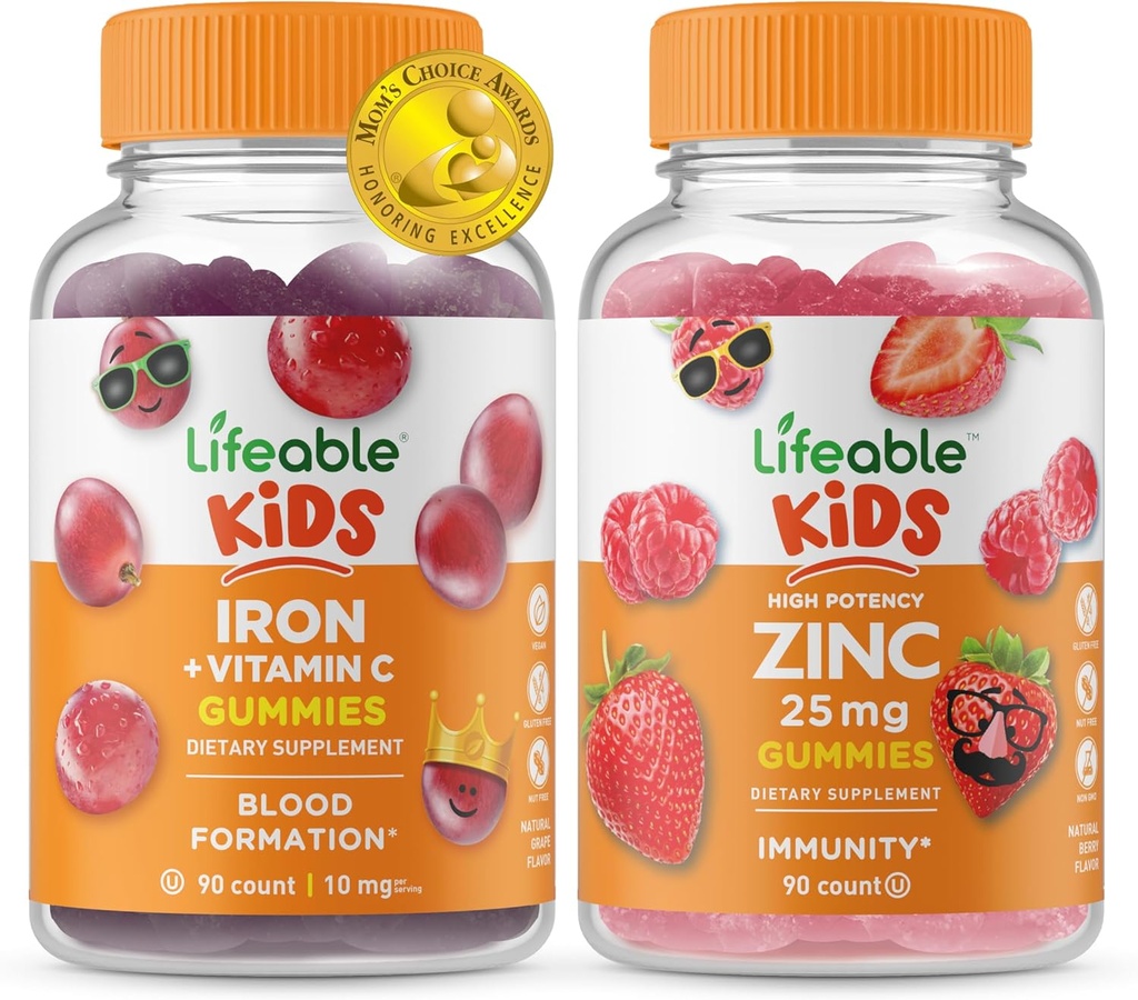 Livlig jern og vitamin C Kids + sink 50mg, gummier Bundle - Great Tasting, Vitamin Supplement, Glutenfri, GMO Gratis, Chewable Gummy
