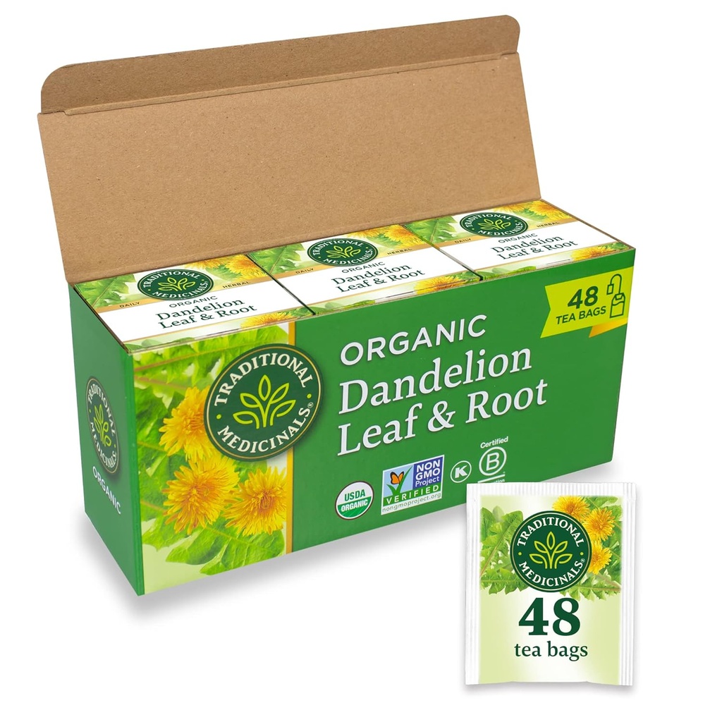 Tradisjonelle medisiner Te, Organisk Dandelion Leaf & Root, støtter nyrefunksjon og sunn digestion, 48 teposer (3 pakke)