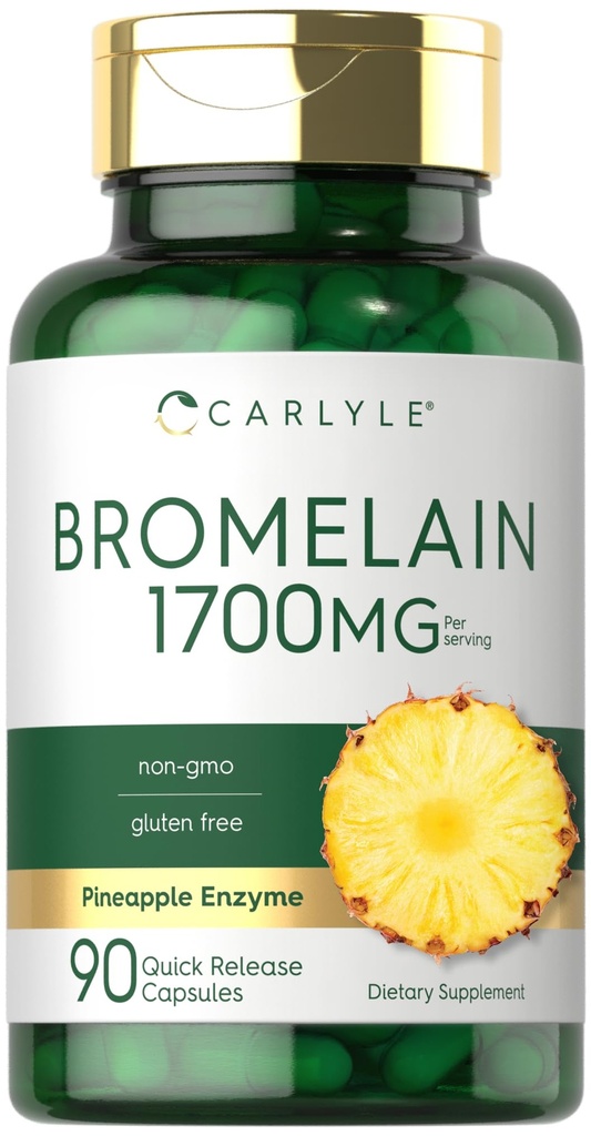 Carlyle Bromelain 1700 mg 90 kapsler | Pineapple Enzyme Supplement | Ikke-GMO og Glutenfri