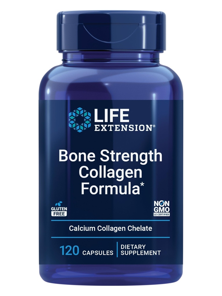 Livslengde Bone Styrke kollagen formel, Kalsium kollagen chelat, kalsiumfruktoborate, vitamin D3, magnesiumcitrat, silikon, bor, glutenfri, ikke-GMO, 120 kapsler