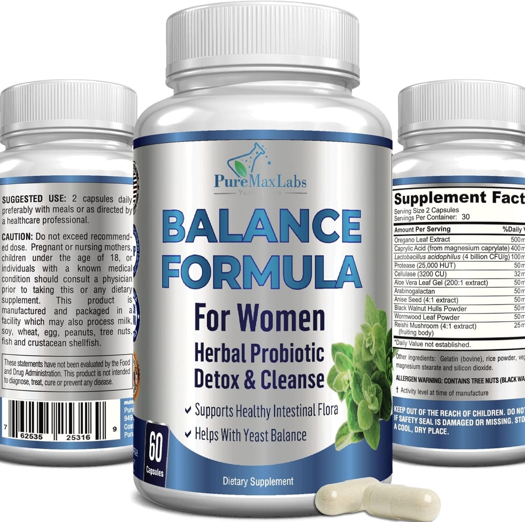 Balansekompleks for kvinner - for Vaginal helse, Herbal Detox & Cleanse, Vaginal probiotika, støtter sunne intestinal Flora, hjelper med Yest infeksjoner 60 kapsler
