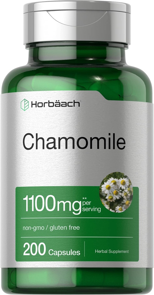 Horbäach Kamille Blomster Ekstrakt | 200 piller | 1100mg Kapsler | Ikke-GMO, Glutenfri Supplement