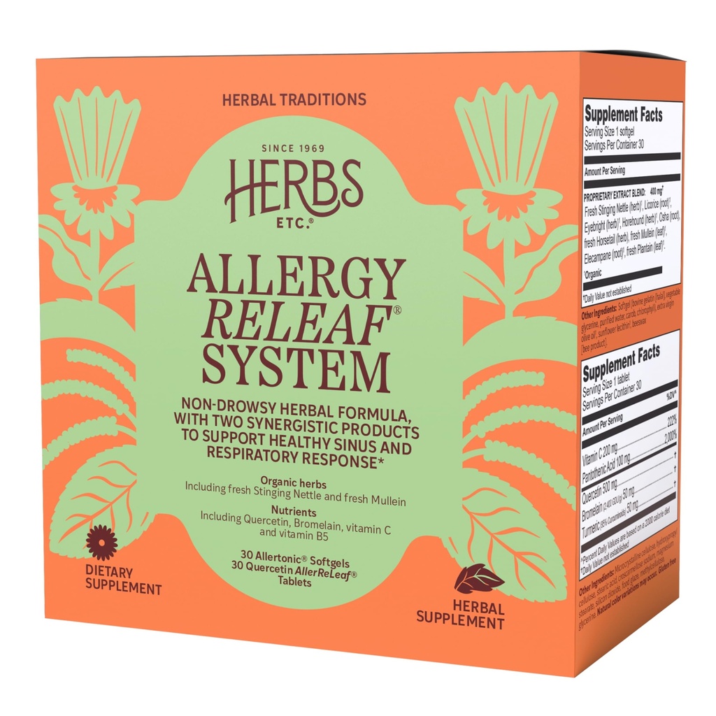 Urter, Etc. Allergy ReLeaf System - Seasonal Discomfort Supplement - gir støtte for Sneezing og kløende øyne - støtter Sinus funksjon - 30 Softgels (30 serveringer)