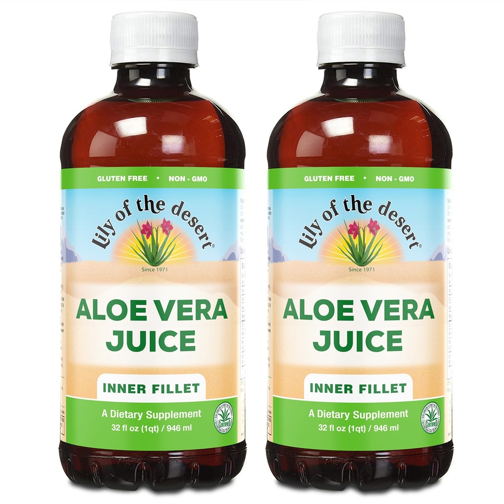 Lily Of The Desert Organic Aloe Vera Juice 2-Pack - Indre fillet, Naturlig Gut & Digestive Support, Mage Relief, 32 Fl Oz Ea