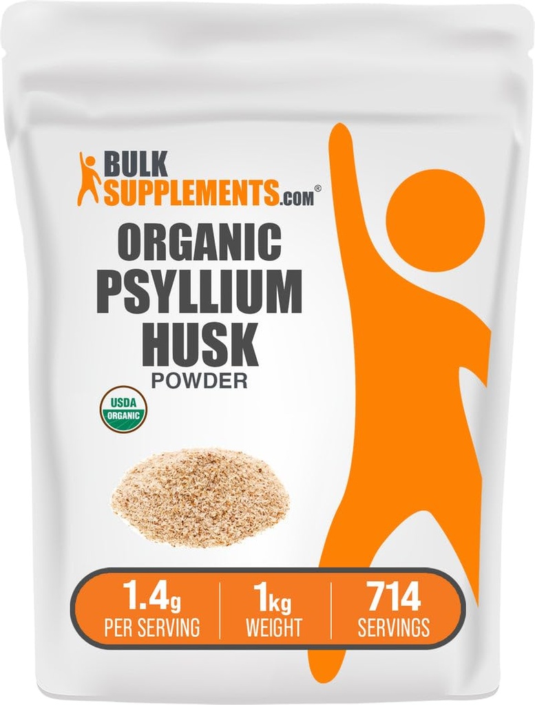 BulkSupplements.com Økologisk Psyllium Husk pulver - Psyllium Husk pulver for baking, Fiber Supplement - Glutenfri, 1,4 g per servering, 1kg (2,2 lbs) (Pack of 1)