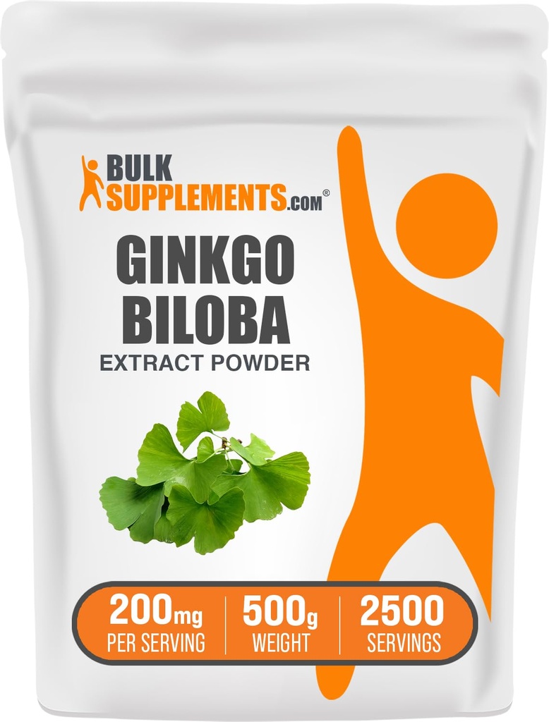 BulkSupplements.com Ginkgo Biloba Extract Powder - from Ginkgo Biloba Leaf, Antioxidant Source, Herbal Supplement - Gluten Free, 200mg per Serving, 500g (1.1 lbs) (Pack of 1)