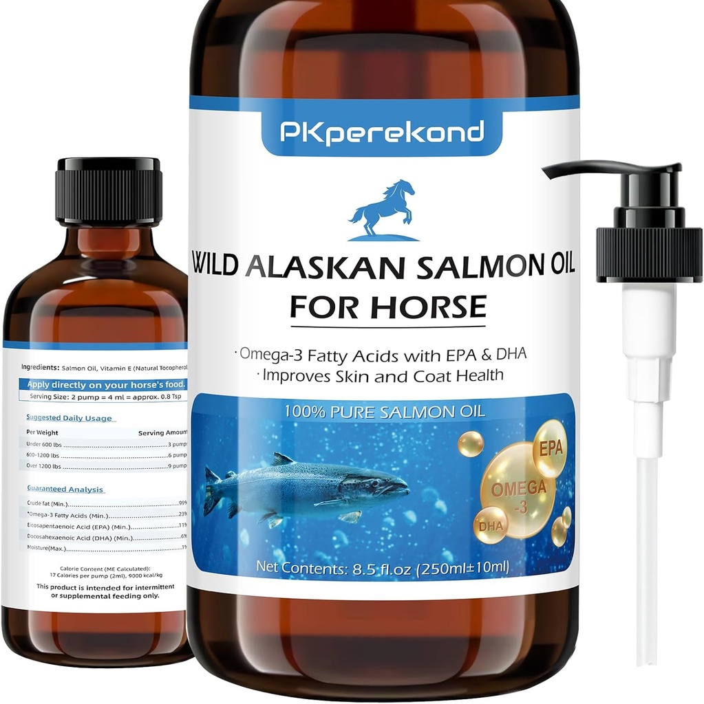 Wild Alaskan lakseolje for hest, kløe relief, fisk olje omega 3 EPA + DHA fettsyrer, hud og kjøtt Supplement for hester, støtte felles funksjon, immun- og hjertehelse
